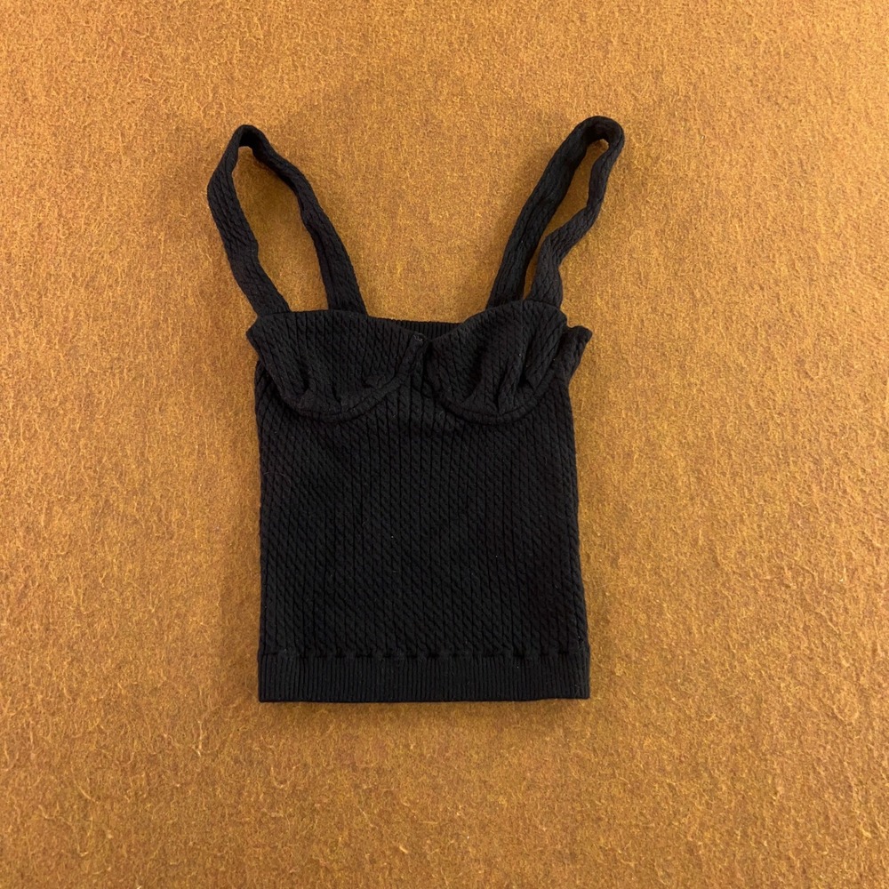Danielle Bernstein Womens XS Black Textured Bustier Knit Camisole Tank Top New
